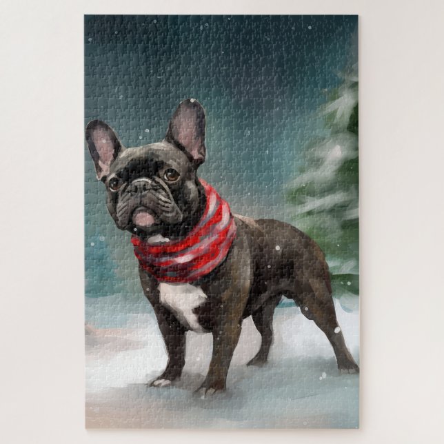 French Bulldog in Snow Christmas Jigsaw Puzzle (Vertical)