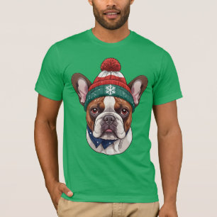 French Bulldog in Snow Hat - Cute Christmas Dog Il T-Shirt