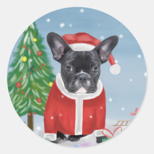 French Bulldog in Snow with Christmas Gifts Classic Round Sticker