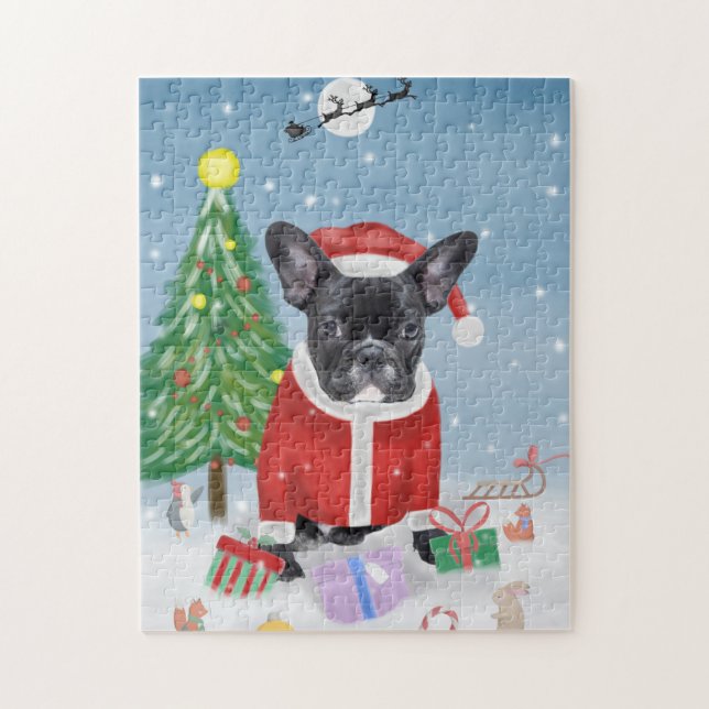 French Bulldog  in Snow with Christmas Gifts Jigsaw Puzzle (Vertical)
