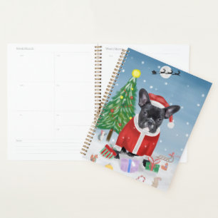 French Bulldog  in Snow with Christmas Gifts   Planner