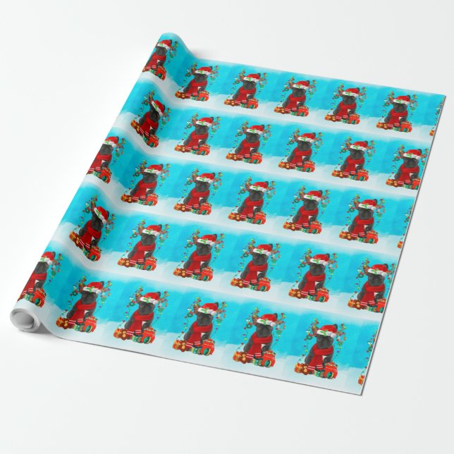 French Bulldog in snow with Christmas gifts Wrapping Paper (Unrolled)