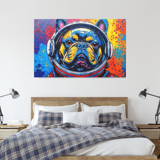 FRENCH BULLDOG IN SPACE 4 CANVAS PRINT (Insitu(Bedroom))