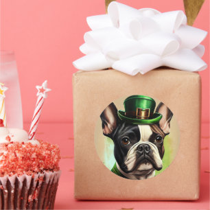 French Bulldog in St. Patrick's Day Dress Classic Round Sticker