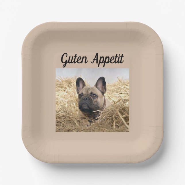 French Bulldog in straw French Bulldog  Paper Plate (Front)