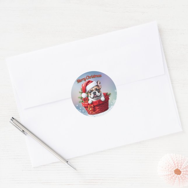 French Bulldog in the basket Classic Round Sticker (Envelope)
