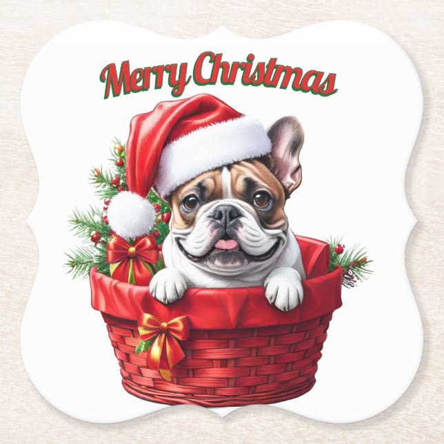 French Bulldog in the basket Paper Coaster (Front)