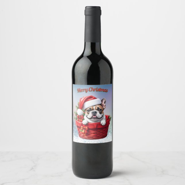 French Bulldog in the basket Wine Label (Front)