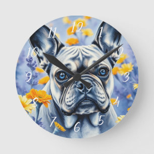 French Bulldog in the flowers Round Clock