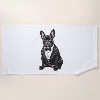 French Bulldog in Tuxedo Beach Towel