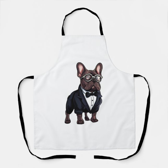 French Bulldog in Tuxedo Wearing Glasses Apron (Front)