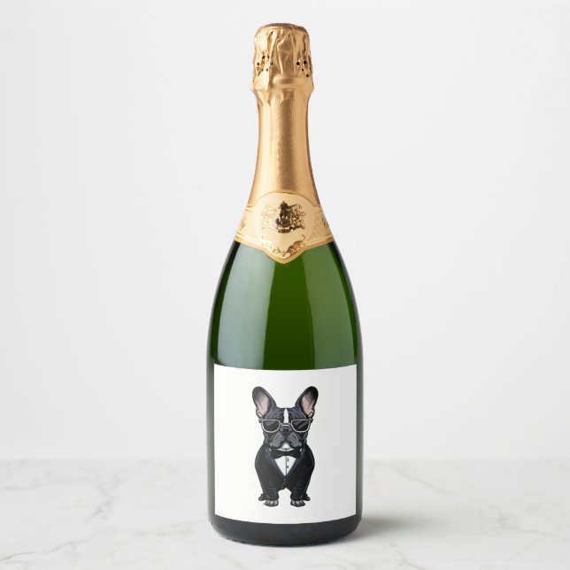 French Bulldog in Tuxedo Wearing Glasses  Sparkling Wine Label (Front)