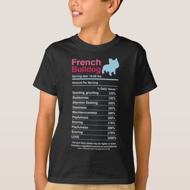 French Bulldog Ingredient Lists  T-Shirt (Front)