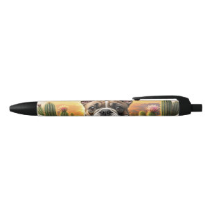 French Bulldog Kaktus Französische Bulldogge Black Ink Pen