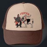 French Bulldog Kiss Trucker Hat<br><div class="desc">Cute design for Frenchie lovers and Valentine’s Day! Black and white French Bulldog gives a black Frenchie a big sloppy kiss in this original ink and pencil illustration by Andie of Off-Leash Art. To change the background colour, click the orange "customise it!" button, then select the down arrow beside "edit",...</div>