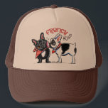 French Bulldog Kiss Trucker Hat<br><div class="desc">Cute design for Frenchie lovers and Valentine’s Day! Black and white French Bulldog gives a black Frenchie a big sloppy kiss in this original ink and pencil illustration by Andie of Off-Leash Art. To change the background colour, click the orange "customise it!" button, then select the down arrow beside "edit",...</div>