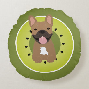 French Bulldog Kiwi Fruit Round Cushion