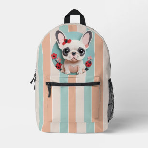 French Bulldog Ladybug Flowers Paper Cutting Art Printed Backpack