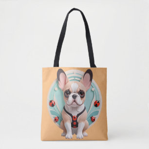 French Bulldog Ladybug Pastel Paper Cutting Art Tote Bag