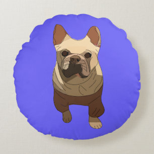 French Bulldog, Lavender Purple Round Cushion