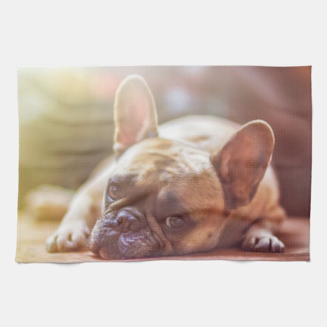 french bulldog laying tea towel (Horizontal)