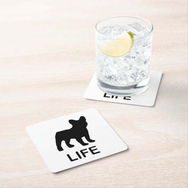 french bulldog life square paper coaster (Insitu)
