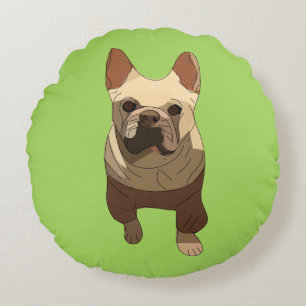 French Bulldog, Lime Green Round Cushion