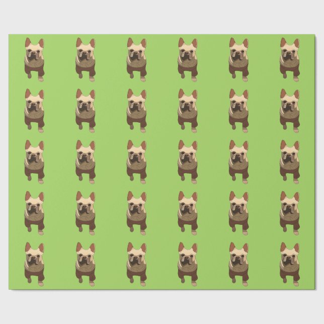 French Bulldog, Lime Green Wrapping Paper (Seam)