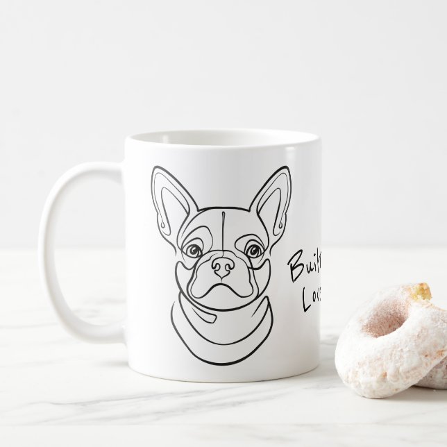 French Bulldog Line Art. Built Small. Loved Big. Coffee Mug (With Donut)