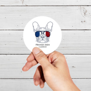 French Bulldog Line Art France 2024 Custom Text Classic Round Sticker