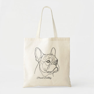 French Bulldog Line Drawing Custom Pet Name Tote Bag