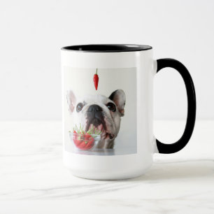 French Bulldog Looking At A Red Pepper Mug