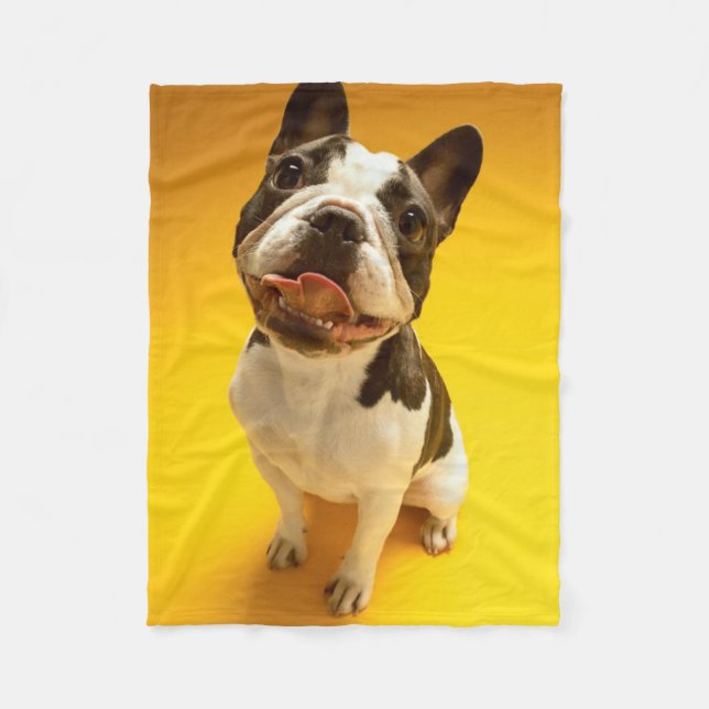 French Bulldog Looking Up Fleece Blanket (Front)