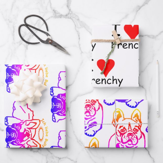 French Bulldog Love French Bulldog Wrapping Paper Sheet (Front)