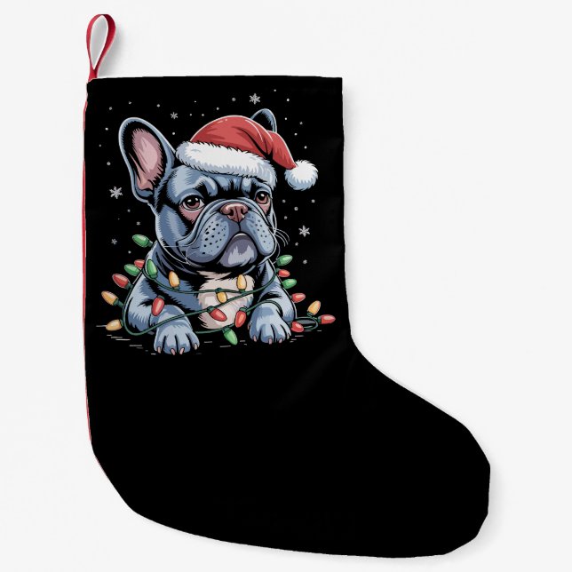 French Bulldog Lover Frenchie Christmas Hat Xmas  Small Christmas Stocking (Front)