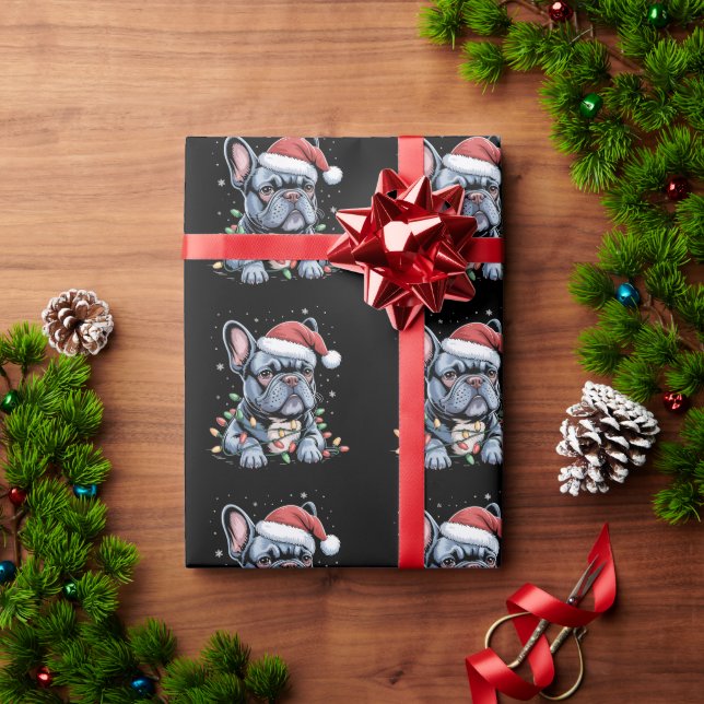 French Bulldog Lover Frenchie Christmas Hat Xmas  Wrapping Paper (Holiday Gift)