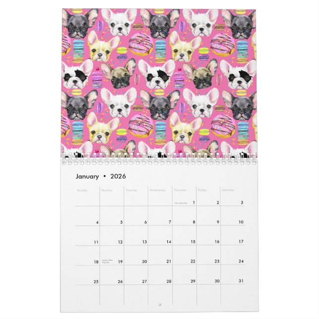 French Bulldog Macaron Pattern Calendar (Jan 2026)