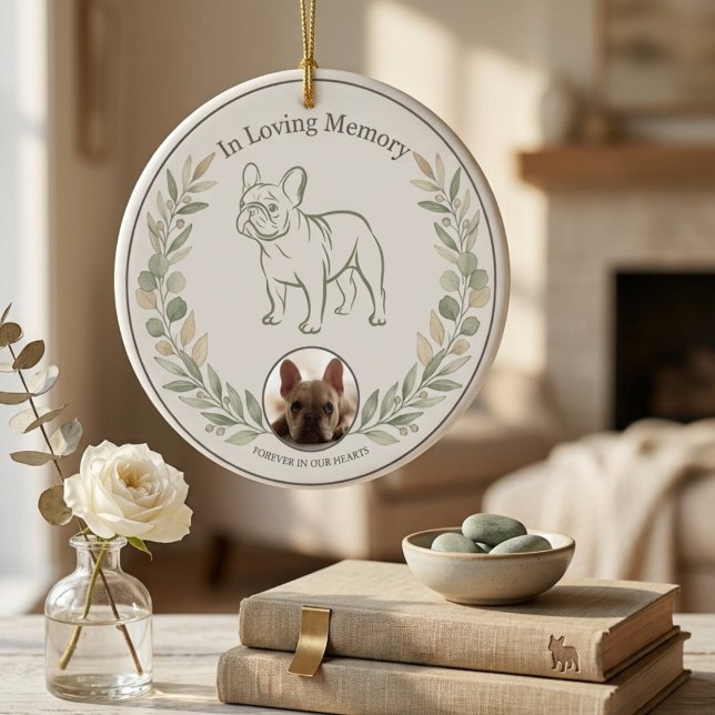 French Bulldog Memorial Sage Botanical Ceramic Tree Decoration (French Bulldog Memorial Sage Botanical Ceramic Ornament)