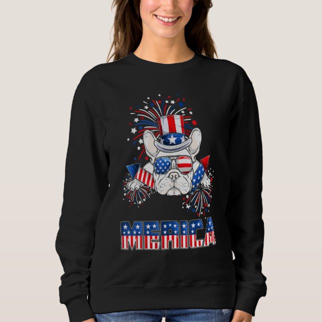 French Bulldog Merica Firework 4th Of July Men Boy Sweatshirt (Front)