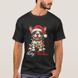 French Bulldog Merry Christmas Lights Santa Hat Xm T-Shirt