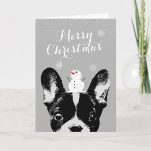 French Bulldog Merry Christmas Silver Holiday Card