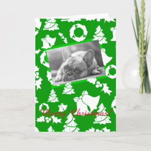 French Bulldog Merry Christmas Tree Wreath Bells Holiday Card