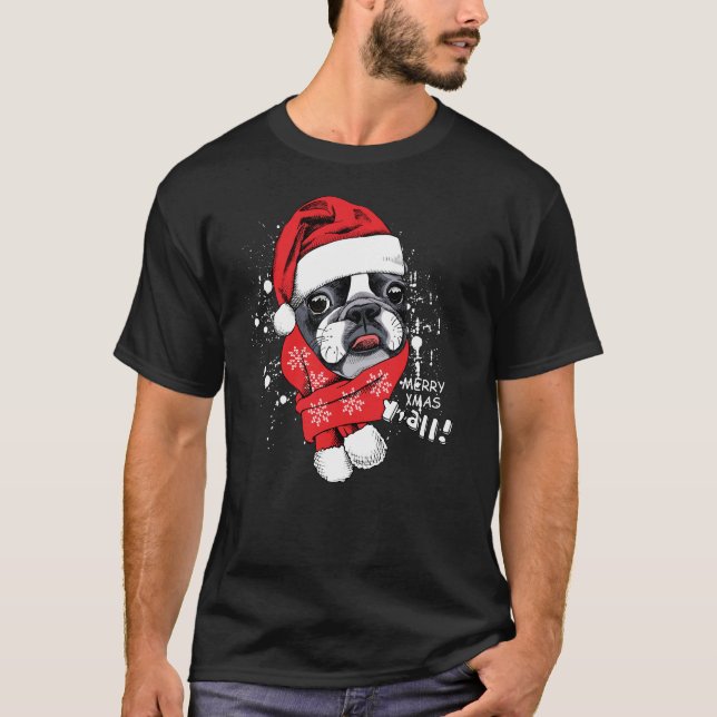 French Bulldog Merry Xmas Y'all T-Shirt (Front)