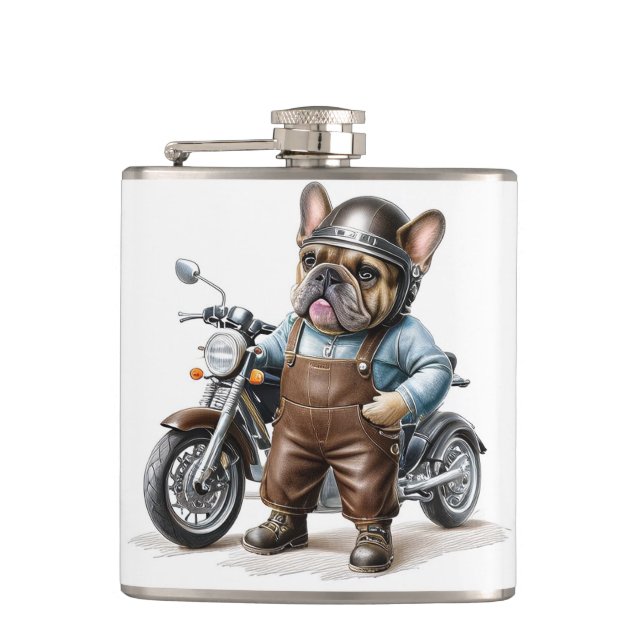 French Bulldog motorcycle Hip Flask (Front)