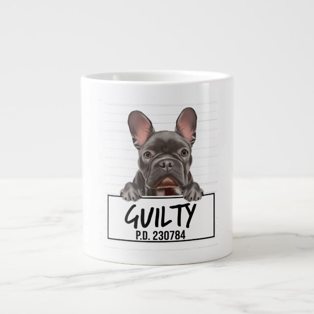 French Bulldog Mugshot Guilty Dog Large Coffee Mug (Front)