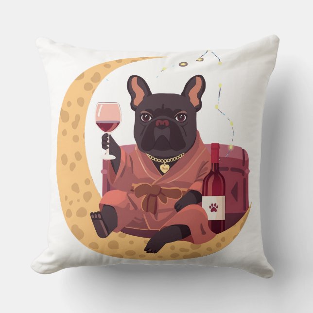 French Bulldog Mum Wine Night Cushion (Front)