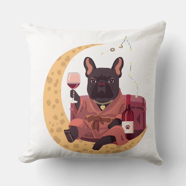 French Bulldog Mum Wine Night Cushion (Front)