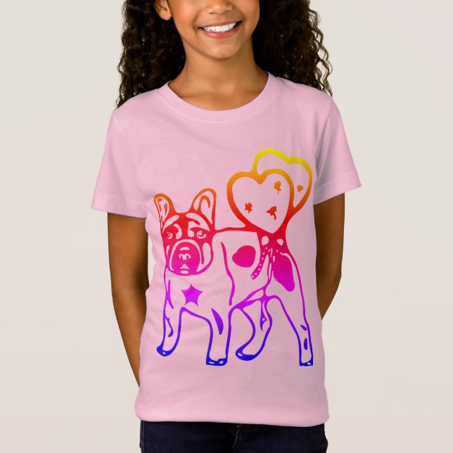 French Bulldog Neon Heart French Bulldog T-Shirt (Front)