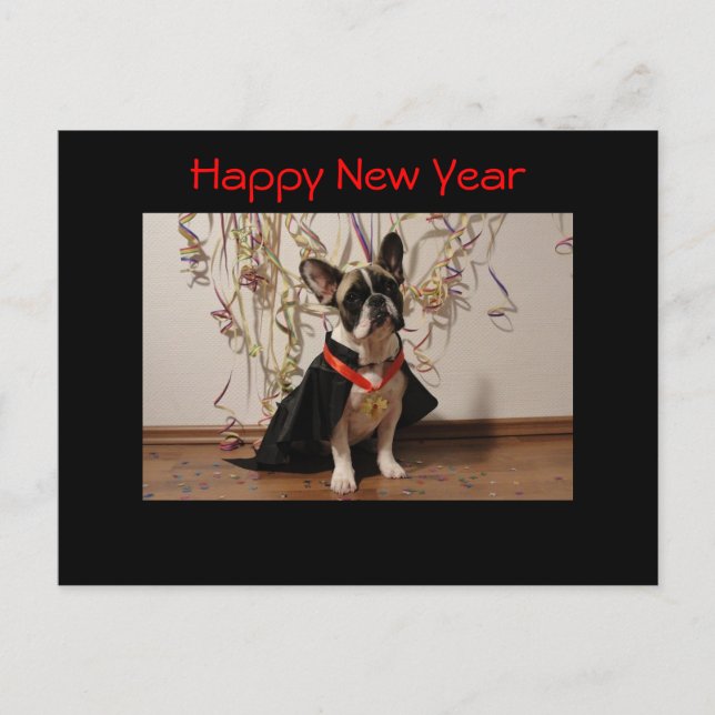 French Bulldog New Year French Bulldog Holiday Postcard (Front)