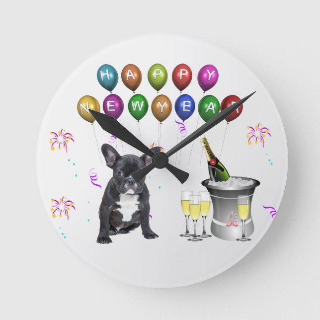 French Bulldog New Year Round Clock (Front)